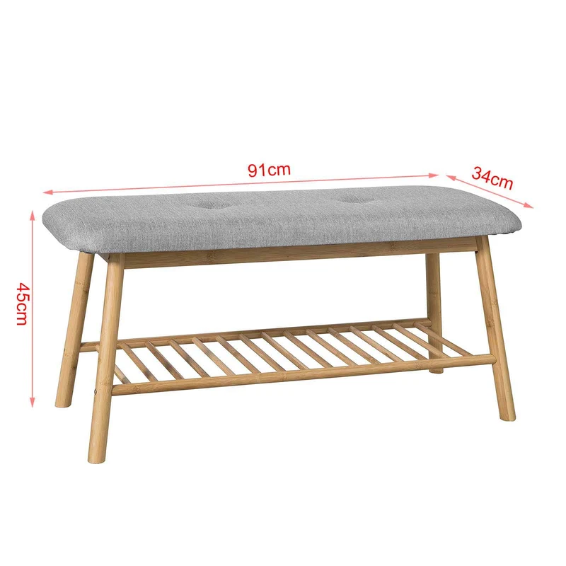 SoBuy FSR24-K-HG Banc Rembourré Design avec 1 Étage de Rangement, Meuble d'Entrée Banquette Confortable