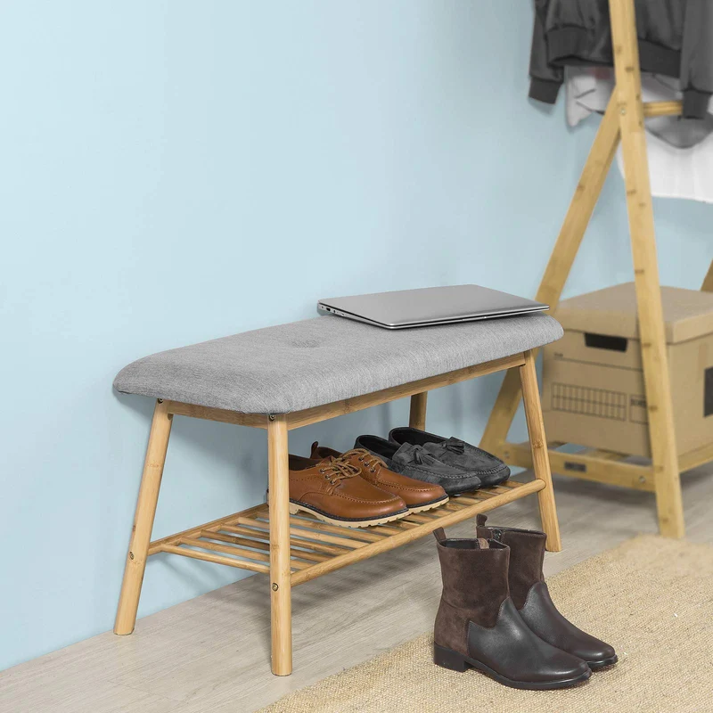 SoBuy FSR24-K-HG Banc Rembourré Design avec 1 Étage de Rangement, Meuble d'Entrée Banquette Confortable