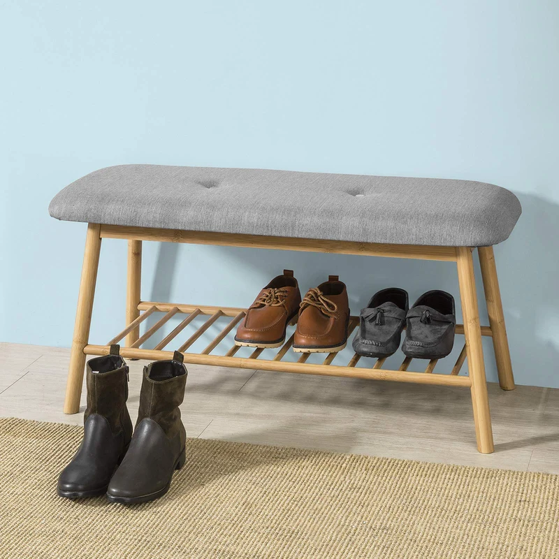 SoBuy FSR24-K-HG Banc Rembourré Design avec 1 Étage de Rangement, Meuble d'Entrée Banquette Confortable