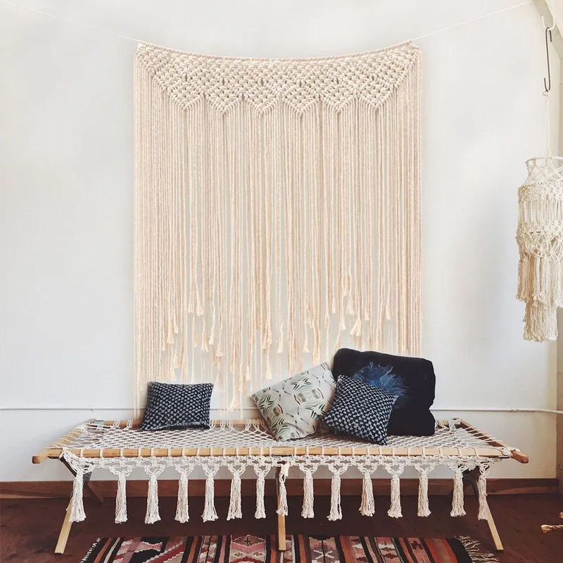 Aparty4u Grande Faite à la Main macramé tentures murales 114,3 x 99,1 cm, Uniformément tissé Tenture Murale Banderole Corde en Coton Frange Boho de Mariage Toile de Fond Décorations Home Art Décor