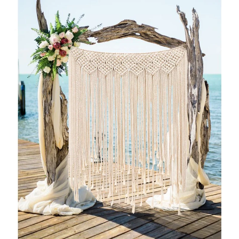 Aparty4u Grande Faite à la Main macramé tentures murales 114,3 x 99,1 cm, Uniformément tissé Tenture Murale Banderole Corde en Coton Frange Boho de Mariage Toile de Fond Décorations Home Art Décor