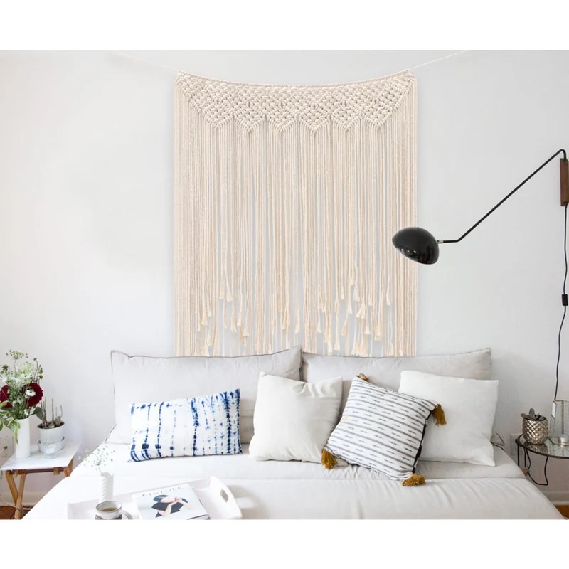 Aparty4u Grande Faite à la Main macramé tentures murales 114,3 x 99,1 cm, Uniformément tissé Tenture Murale Banderole Corde en Coton Frange Boho de Mariage Toile de Fond Décorations Home Art Décor
