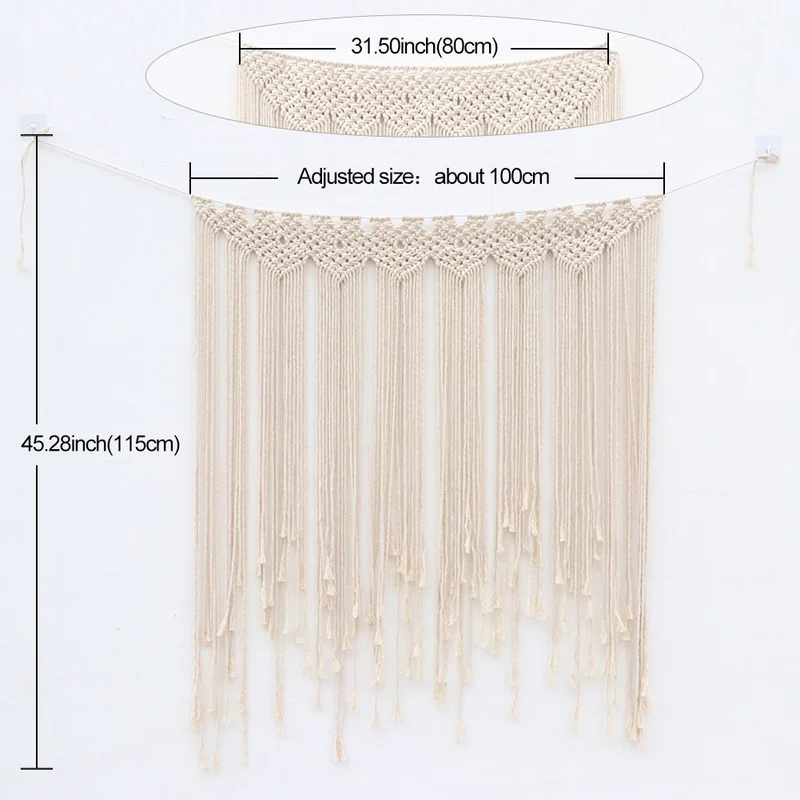 Aparty4u Grande Faite à la Main macramé tentures murales 114,3 x 99,1 cm, Uniformément tissé Tenture Murale Banderole Corde en Coton Frange Boho de Mariage Toile de Fond Décorations Home Art Décor