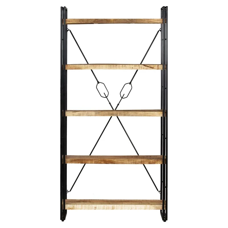 Festnight Bibliothèque à 5 Niveaux Étagère de Rangement de Style Industriel Bois de Manguier et Acier 90x30x180 cm