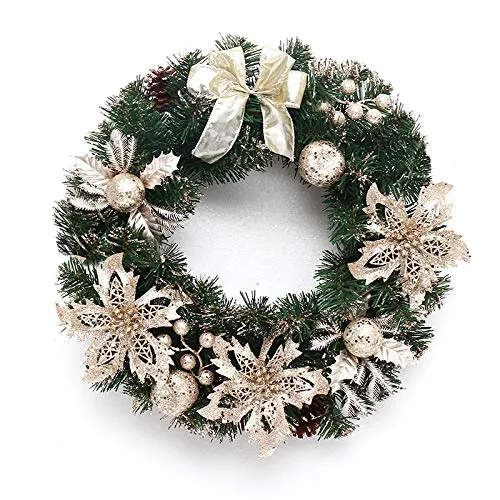 FunPa Couronne de Noel Porte, 16'' Deco Noel Deco Sapin de Noel Guirlande de Noel Decoration de Noel Exterieur avec Cintre
