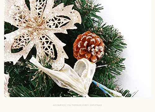 FunPa Couronne de Noel Porte, 16'' Deco Noel Deco Sapin de Noel Guirlande de Noel Decoration de Noel Exterieur avec Cintre
