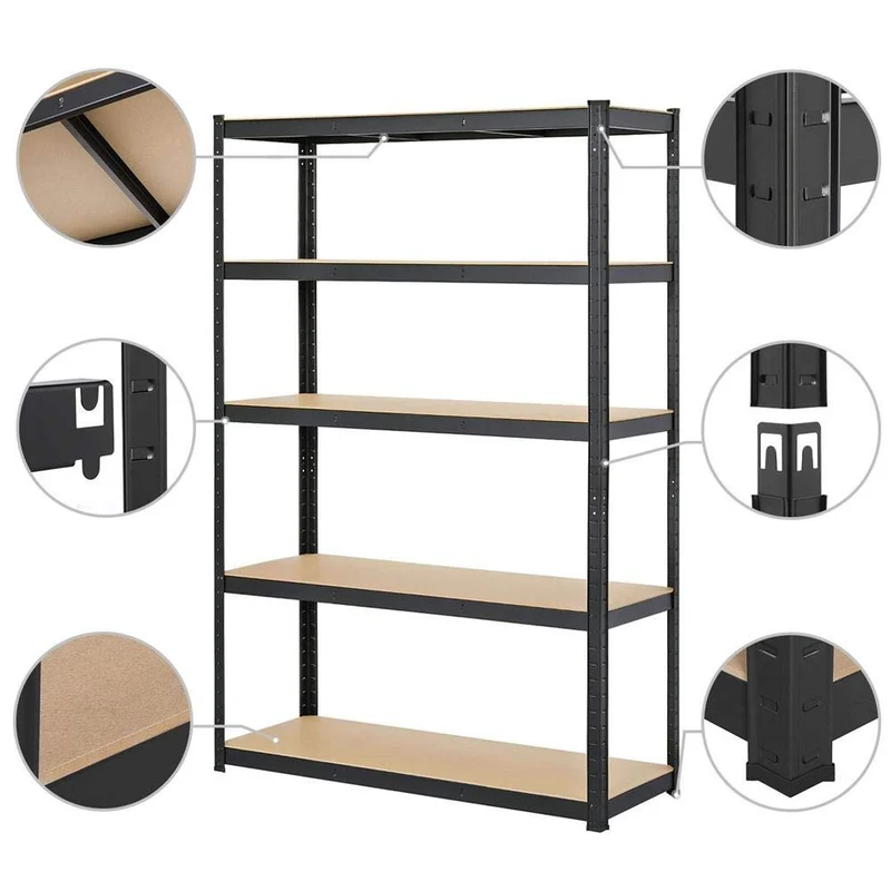 Yaheetech 180 x 120 x 45 cm Étagères Charge Lourde Clipsable Résistant Capacité 875 kg Meuble de Rangement Garage Cuisine Chambre Noir