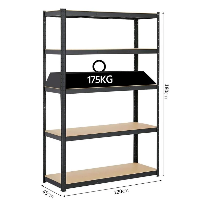 Yaheetech 180 x 120 x 45 cm Étagères Charge Lourde Clipsable Résistant Capacité 875 kg Meuble de Rangement Garage Cuisine Chambre Noir