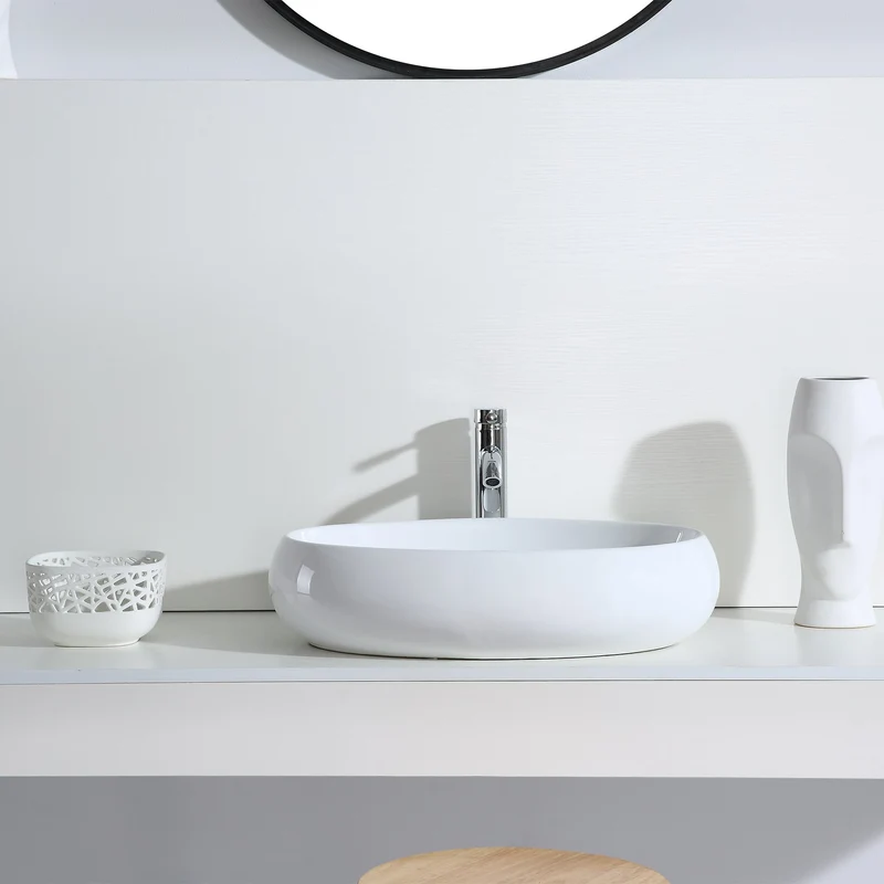 Eridanus, Vasque à Poser Ovale Lavabo Salle de Bain en Céramique Lave-Mains L60*L40*H15cm, Série MALIE-B