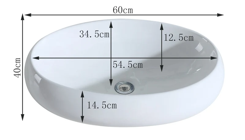 Eridanus, Vasque à Poser Ovale Lavabo Salle de Bain en Céramique Lave-Mains L60*L40*H15cm, Série MALIE-B