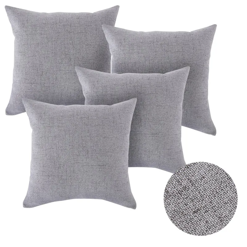 Deconovo Lot 4 Housse de Coussin Canapé Decoration Maison Doux Effet Lin Gris 45x45cm