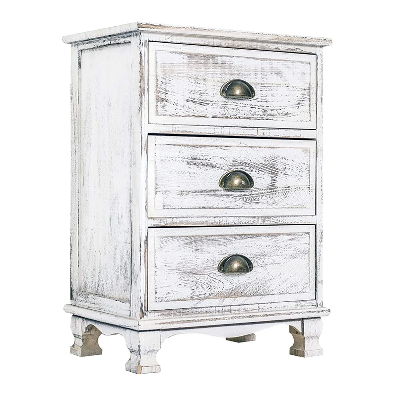 Rebecca Mobili Armoire Commode 3 Tiroirs Bois Blanc Shabby Chambre Entrée (Cod. RE4268)