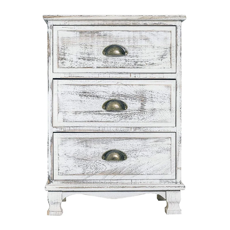Rebecca Mobili Armoire Commode 3 Tiroirs Bois Blanc Shabby Chambre Entrée (Cod. RE4268)