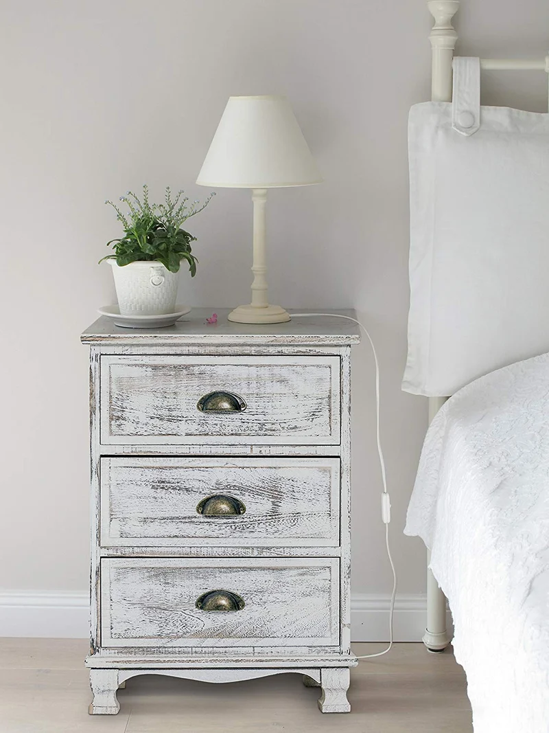 Rebecca Mobili Armoire Commode 3 Tiroirs Bois Blanc Shabby Chambre Entrée (Cod. RE4268)