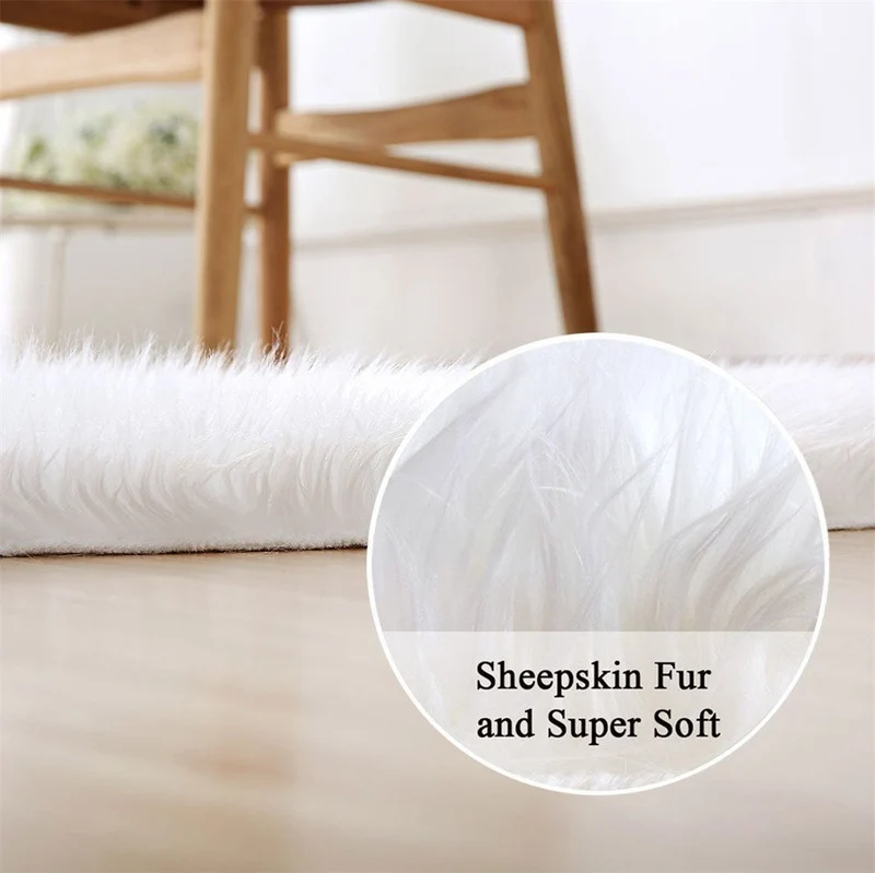 KAIHONG Faux Peau de Mouton en Laine Tapis (60 x 90 cm) Imitation Toison Moquette Fluffy Soft Longhair Décoratif Coussin de Chaise Canapé Natte (60 x 90cm, Blanc)