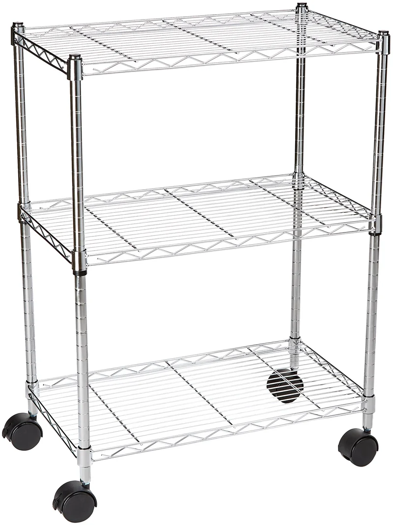 AmazonBasics Étagère 3 niveaux à roulettes - Chrome