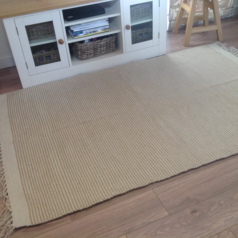 Second Nature Online Tapis à rayures en coton et jute naturels Beige crème 90 cm x 150 cm