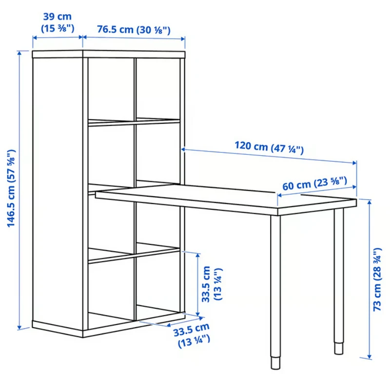 KALLAX/LAGKAPTEN/OLOV Leg, adjustable/INLAGG/ Desk combination, white, 77x159x147 cm (30 1/8x62 5/8x57 5/8 ") cm
