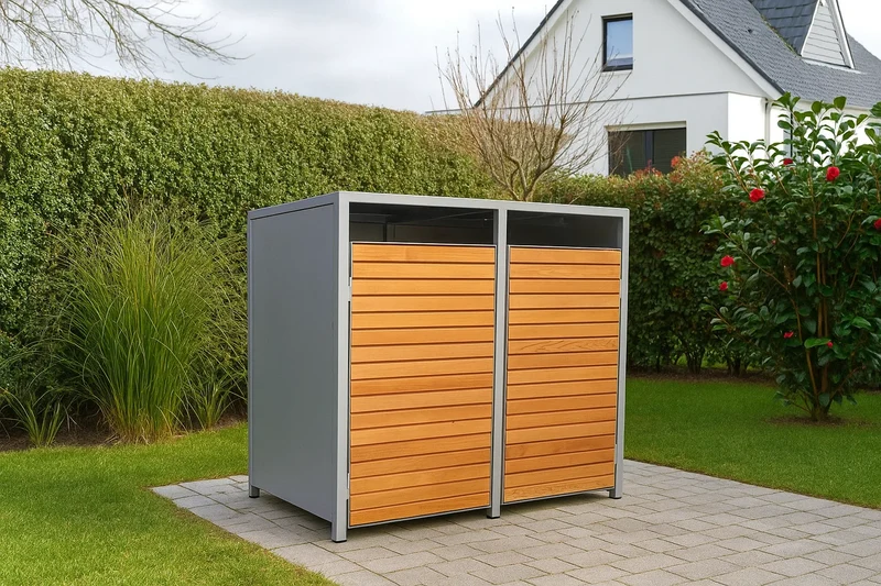 PREMIUM Holz 2er Mülltonnenbox mit Holztüren