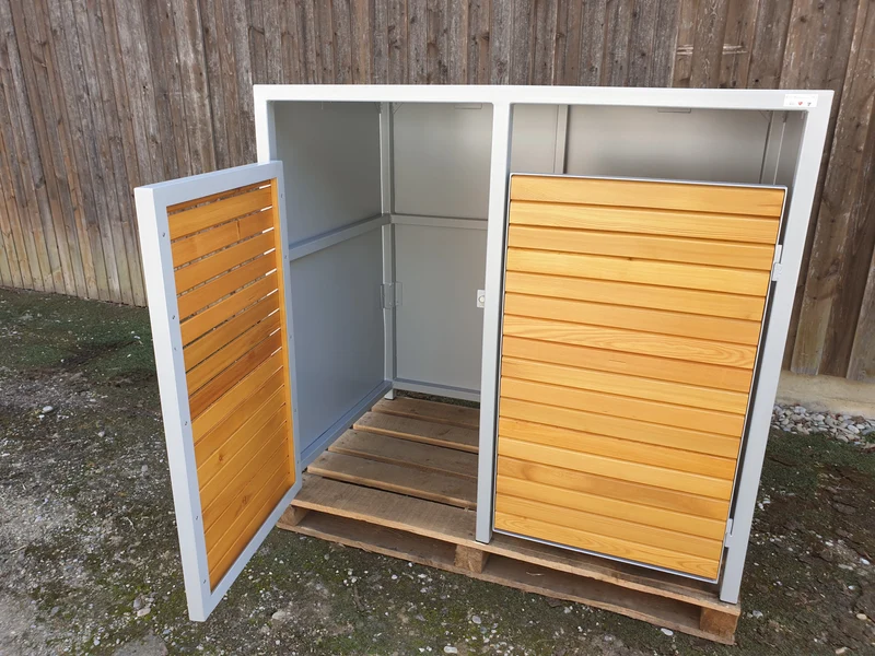PREMIUM Holz 2er Mülltonnenbox mit Holztüren
