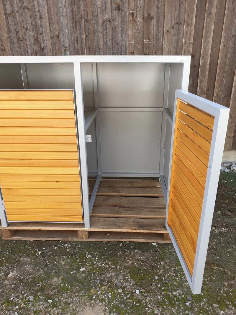 PREMIUM Holz 2er Mülltonnenbox mit Holztüren
