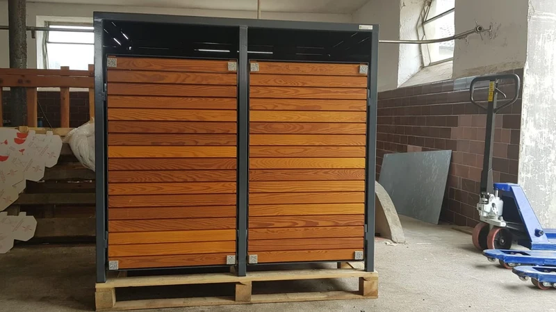 PREMIUM Holz 2er Mülltonnenbox mit Holztüren