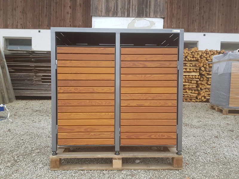 PREMIUM Holz 2er Mülltonnenbox mit Holztüren