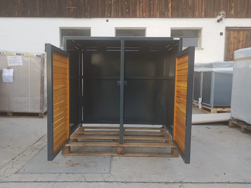 PREMIUM Holz 2er Mülltonnenbox mit Holztüren