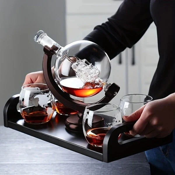 Carafe à Whisky Globe en Verre avec Support Élégant