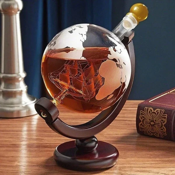 Carafe à Whisky Globe en Verre avec Support Élégant