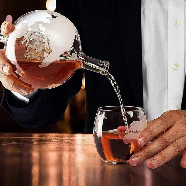 Carafe à Whisky Globe en Verre avec Support Élégant