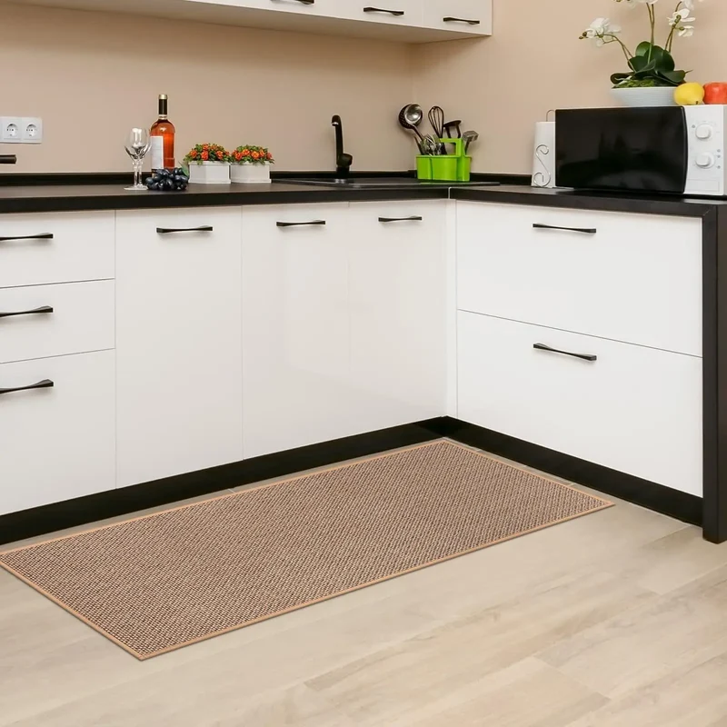 Tapis de Cuisine Long en Lin Naturel Antidérapant