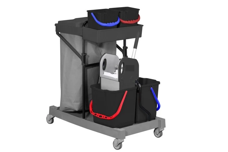 CHARIOT MENAGE LAVAGE PREMIUM 93X51X95 + 2X6L + 1 RESSE A MACHOIRS +1 SUPPORT SAC