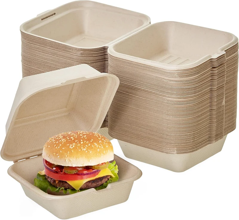 Coque Burger Biodégradable 152x147+82 mm – Canne à Sucre | Lot de 500