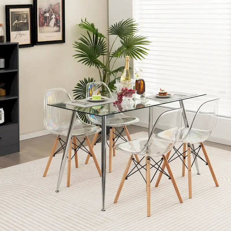 Gymax Modern Glass Dining Table Rectangular Dining Room Table W/Metal