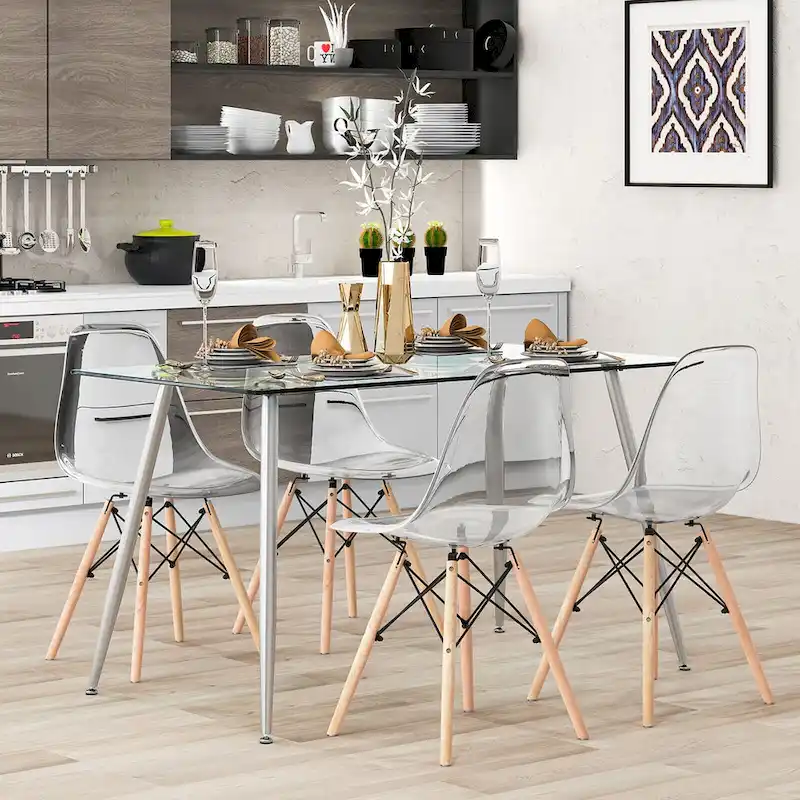 Gymax Modern Glass Dining Table Rectangular Dining Room Table W/Metal