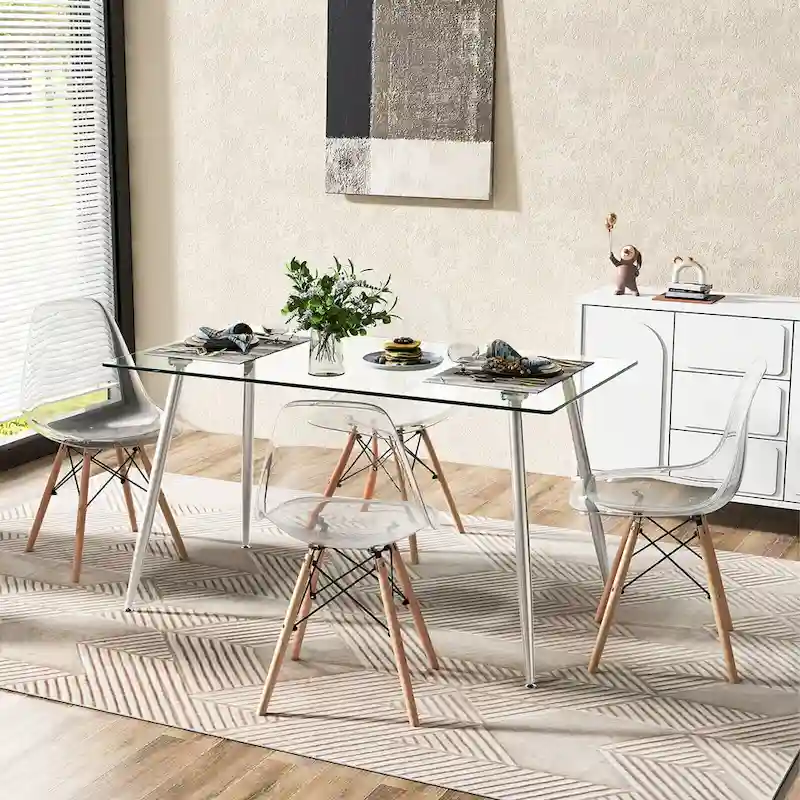 Gymax Modern Glass Dining Table Rectangular Dining Room Table W/Metal