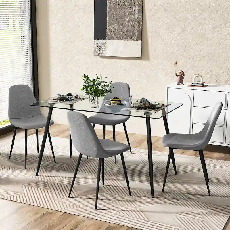 Gymax Modern Glass Dining Table Rectangular Dining Room Table W/Metal