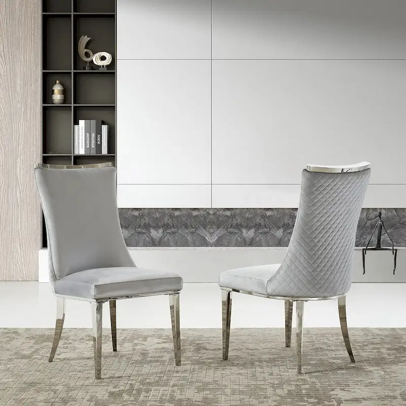 Velvet Dining Room Chairs with Reticulate Texture Back and Metal Trim Top