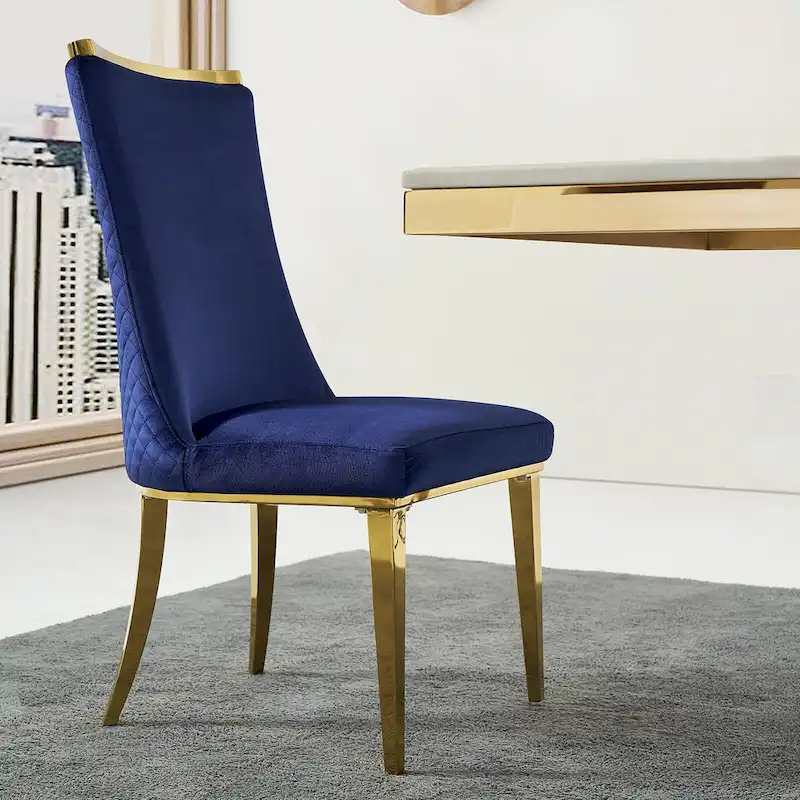 Velvet Dining Room Chairs with Reticulate Texture Back and Metal Trim Top