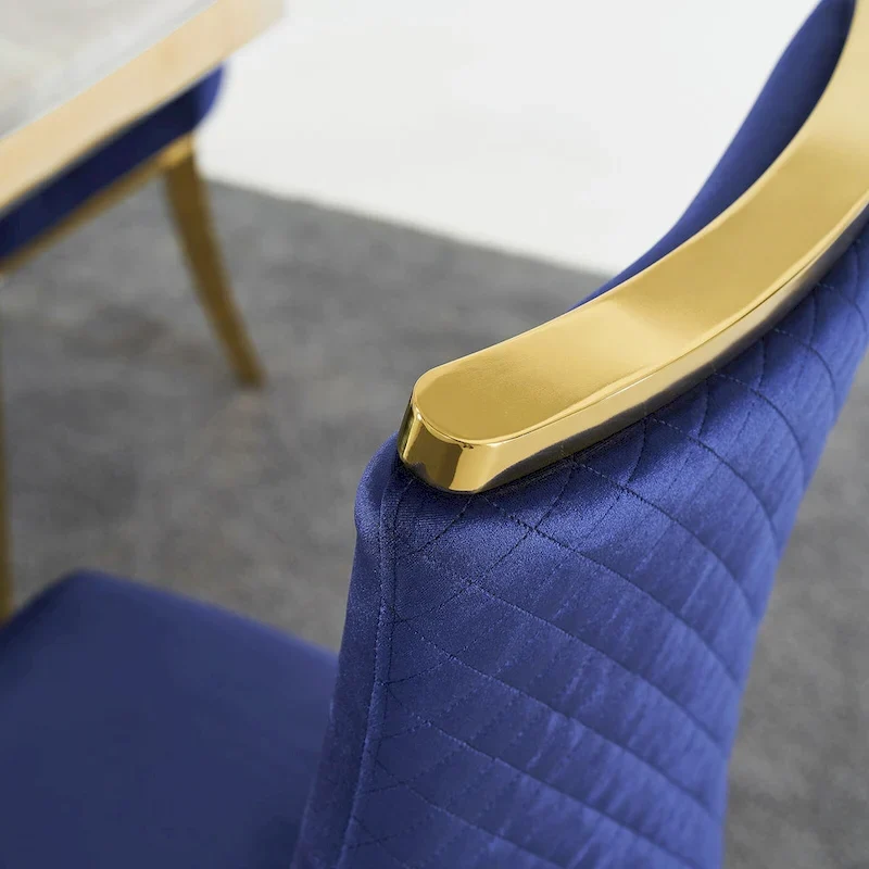 Velvet Dining Room Chairs with Reticulate Texture Back and Metal Trim Top