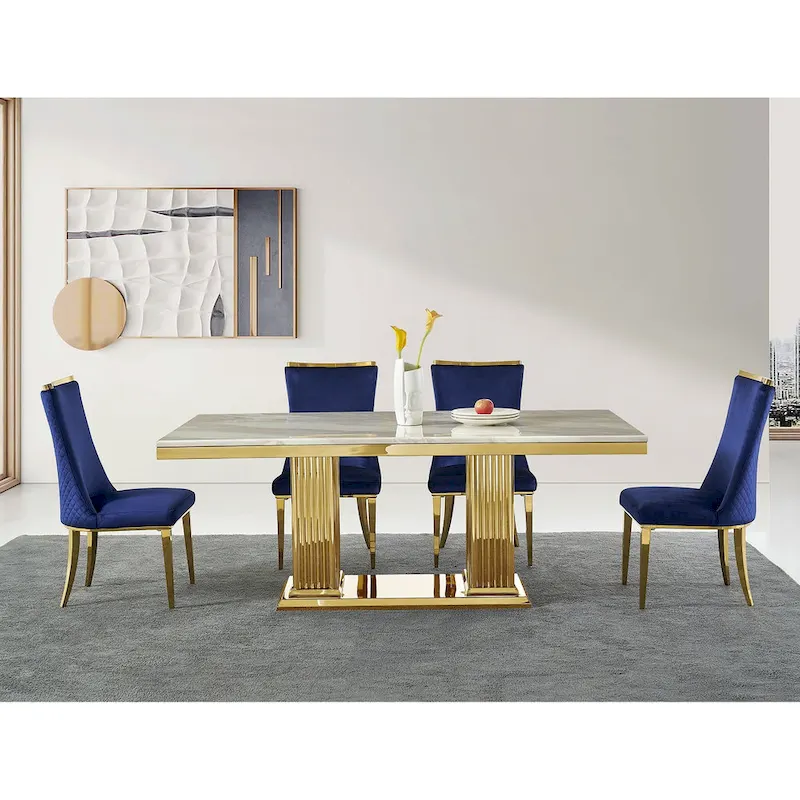 Velvet Dining Room Chairs with Reticulate Texture Back and Metal Trim Top