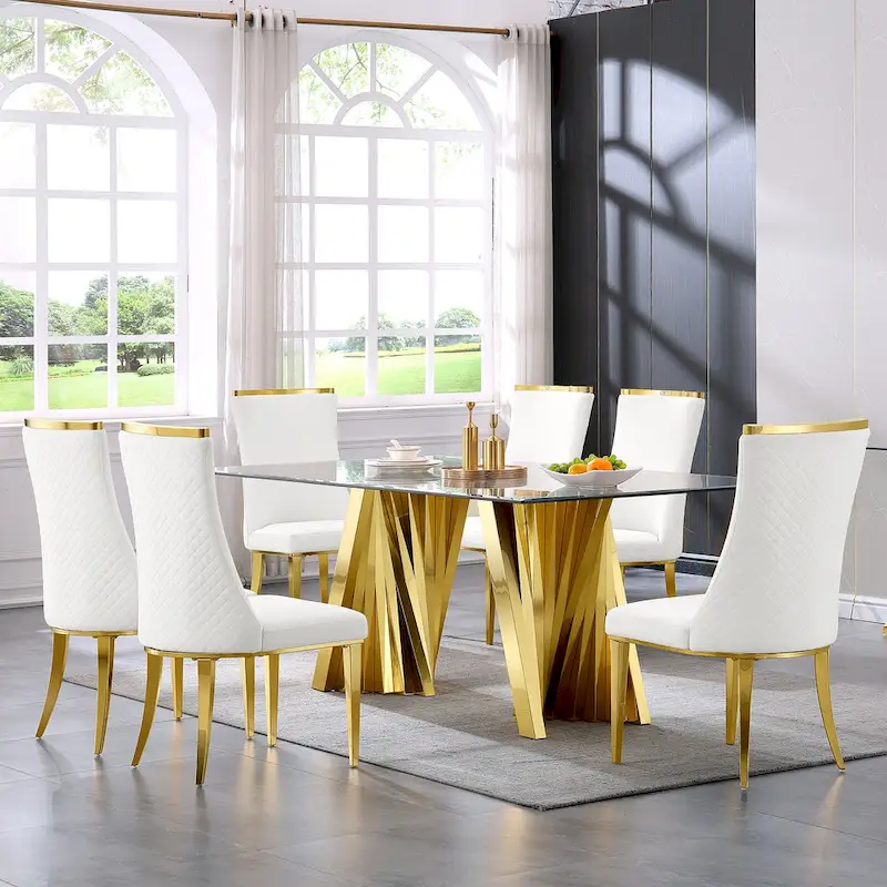 Velvet Dining Room Chairs with Reticulate Texture Back and Metal Trim Top