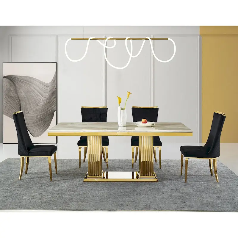 Velvet Dining Room Chairs with Reticulate Texture Back and Metal Trim Top