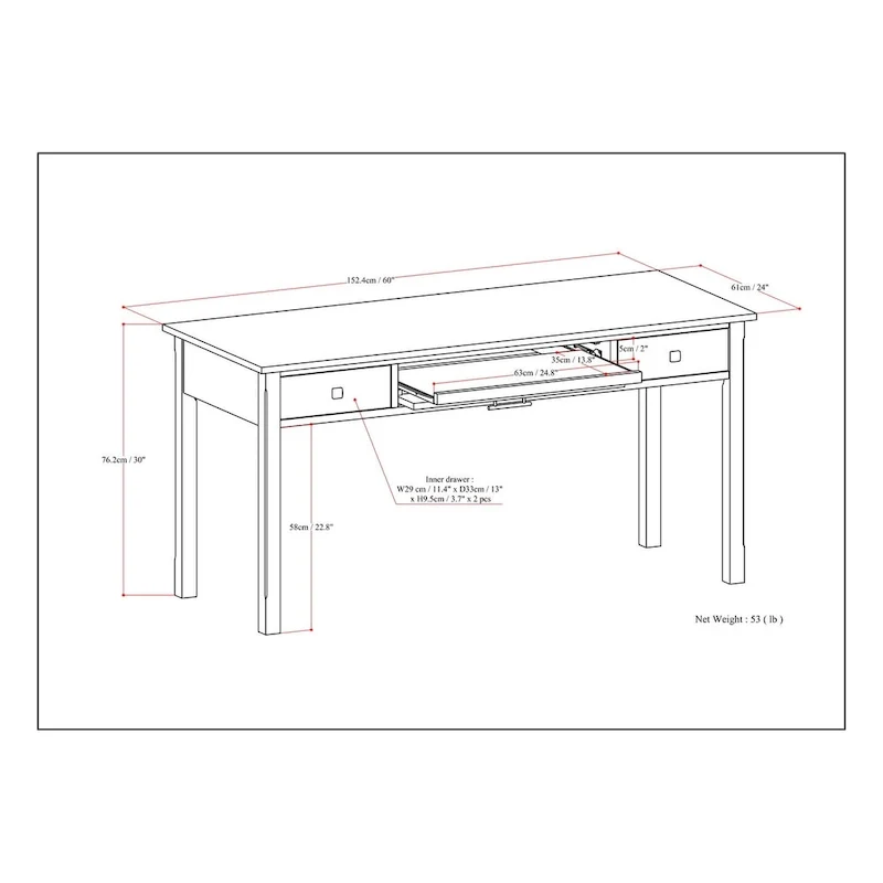WYNDENHALL Franklin SOLID WOOD Contemporary Writing Office Desk