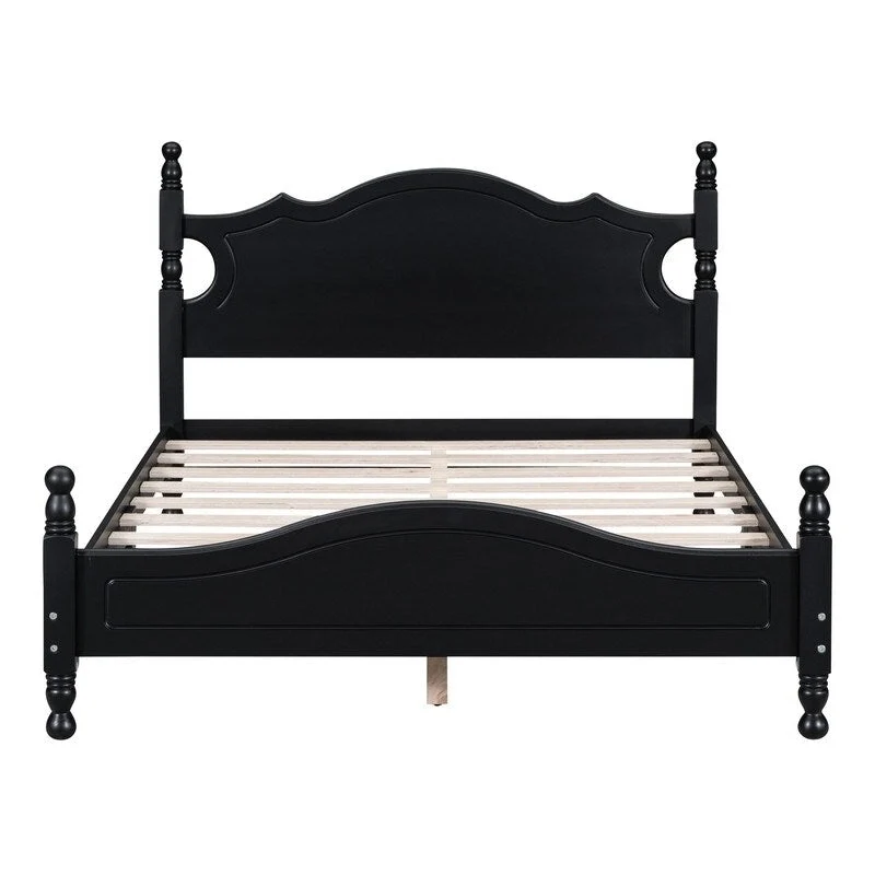 Retro Wood Platform Bed Frame with Wooden Slat Support