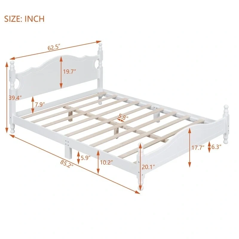 Retro Wood Platform Bed Frame with Wooden Slat Support