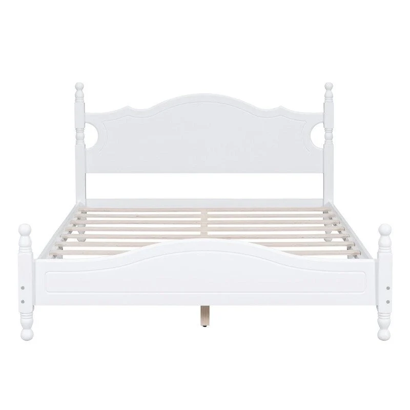 Retro Wood Platform Bed Frame with Wooden Slat Support