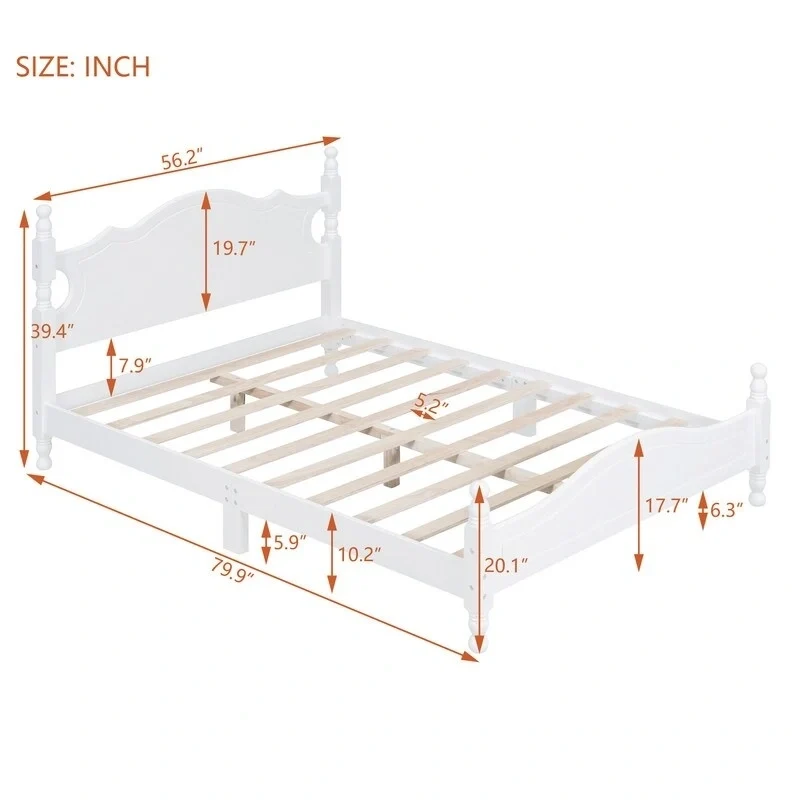 Retro Wood Platform Bed Frame with Wooden Slat Support