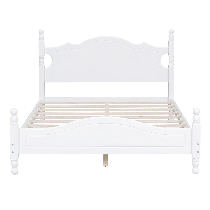Retro Wood Platform Bed Frame with Wooden Slat Support